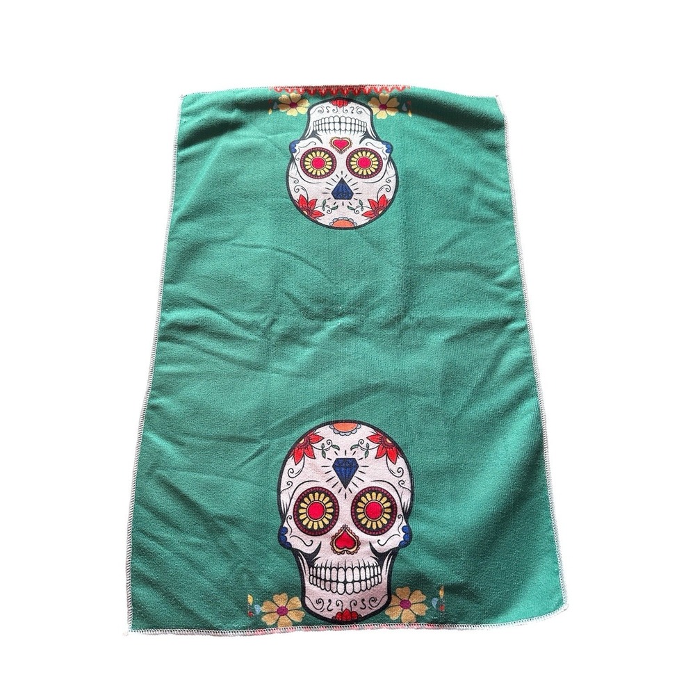 NEW kitchen hand towel microfiber 15x23 inches SUGAR‎ SKULL green